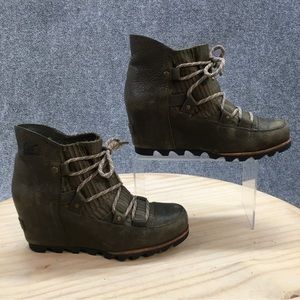 sorel army green wedge lace up